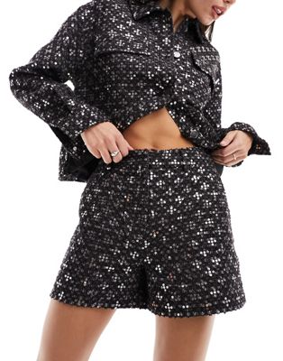 Vila tailored boucle sequin short co-ord in washed black - ASOS Price Checker