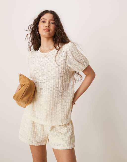 VILA - Short d'ensemble en tissu texturé - Crème, 3 de 5