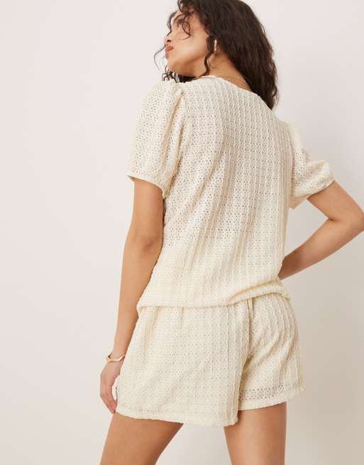 VILA - Short d'ensemble en tissu texturé - Crème, 5 de 5