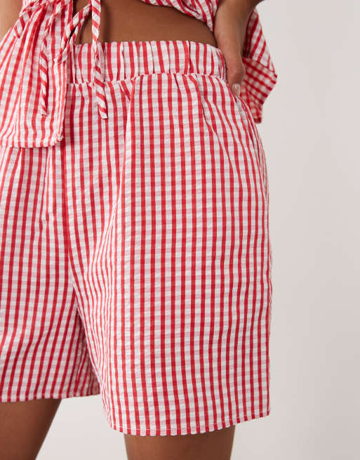 VILA - Short d'ensemble taille haute à carreaux vichy - Rouge et blanc, 4 de 5