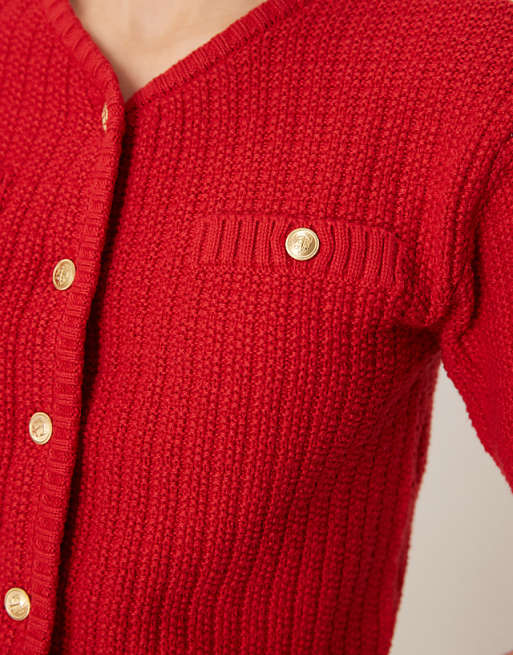 VILA short sleeve boucle knit cardigan style top in red | ASOS VILA short sleeve boucle knit cardigan style top in red | ASOS
