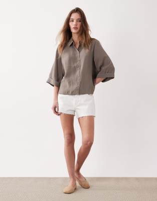 Vila Short Sleeve Boxy Cupro Shirt In Brown