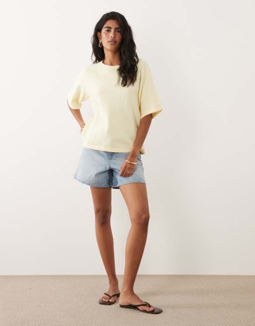 VILA short sleeve boxy soft knit T-shirt in pastel yellow melange, 2 of 4