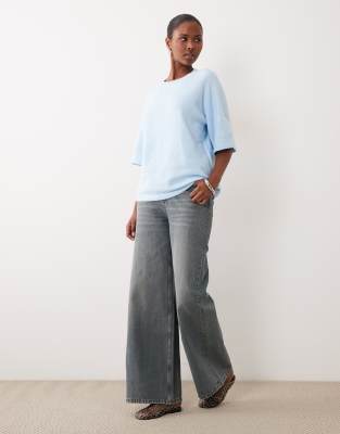 Vila Short Sleeve Boxy Soft Knitted T-shirt In Blue