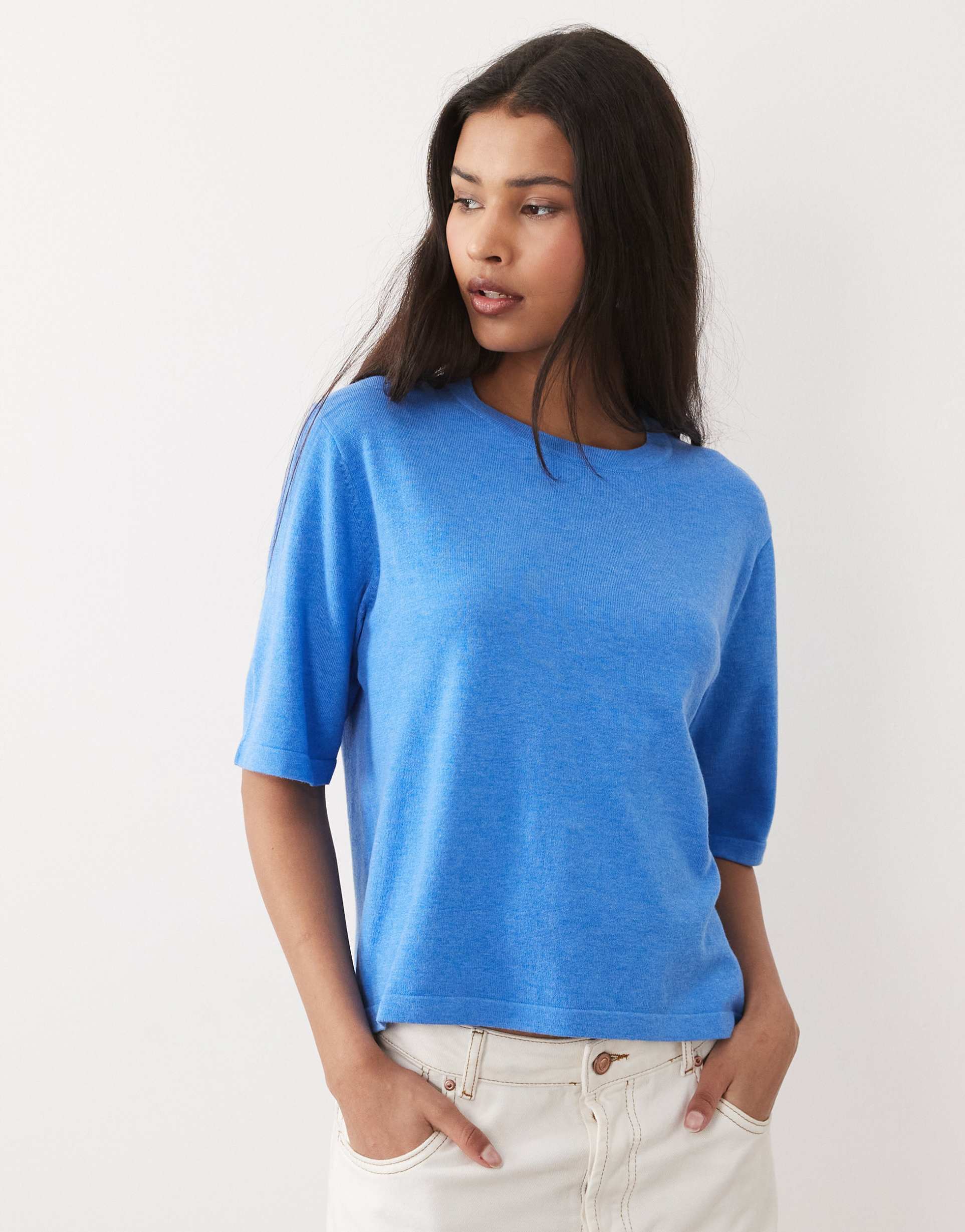 vila short sleeve knit t-shirt in heathered blue