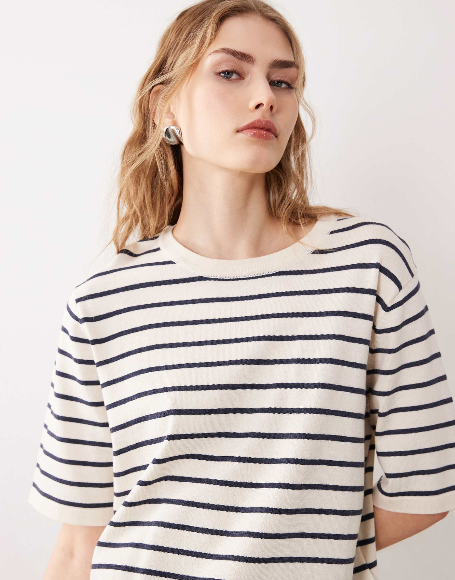 vila short sleeve knit t-shirt in sandshell stripes