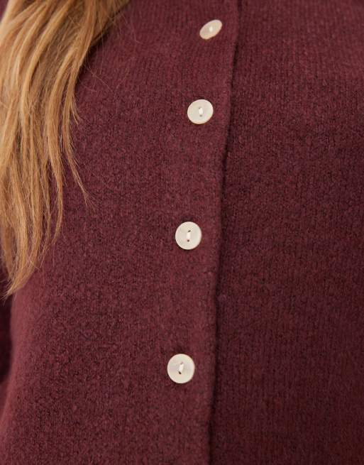 VILA short sleeve knitted cardigan in burgundy melange, 3 of 4