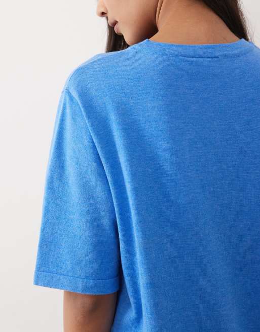 VILA short sleeve knitted t-shirt in blue melange, 4 of 4