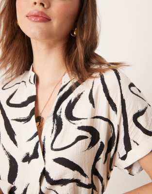 Vila Short Sleeve Tie Waist Notch Neck Mini Dress In White