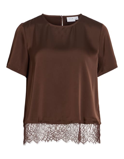 Vila Short sleeved top in coffee bean1, 5 of 6