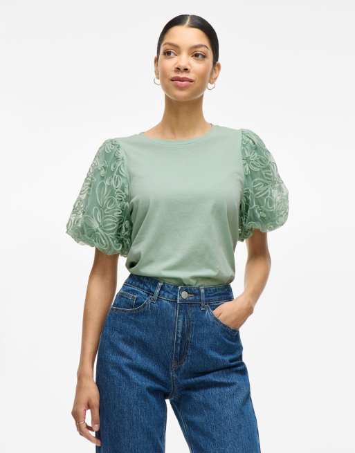 Vila Short sleeved top in silt green