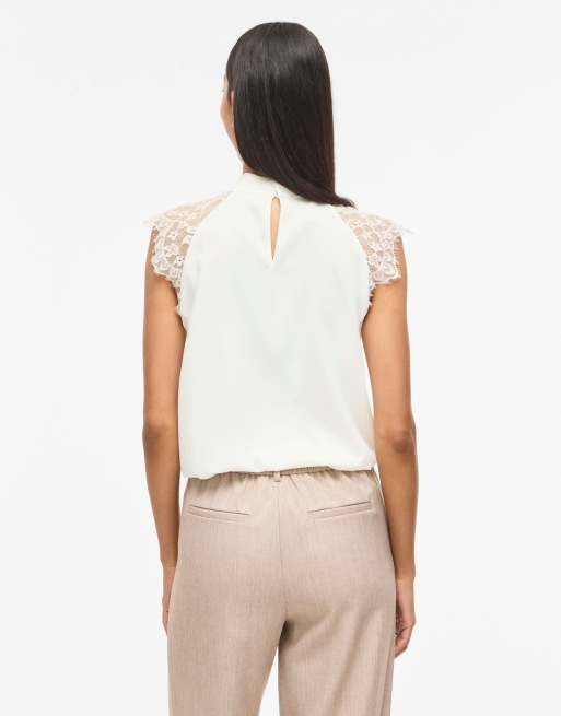 Vila Short sleeved top in snow white, 2 of 7