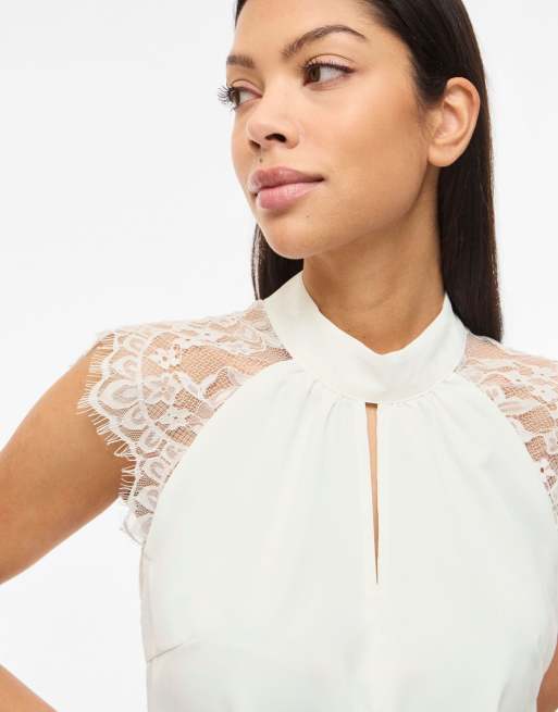 Vila Short sleeved top in snow white, 5 of 7