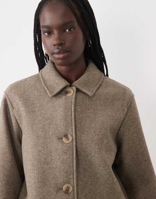 VILA short wool-look button front jacket in falcon melange, 2 of 4