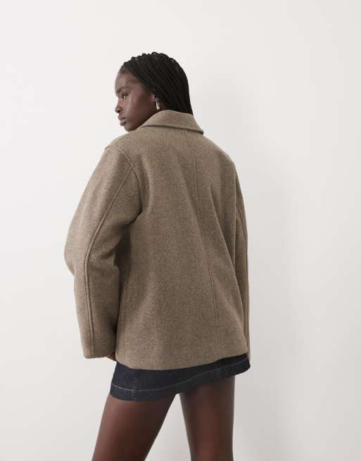 VILA short wool-look button front jacket in falcon melange, 4 of 4
