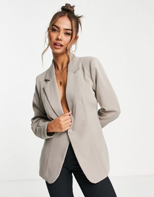 Vila single-breasted fitted blazer in camel