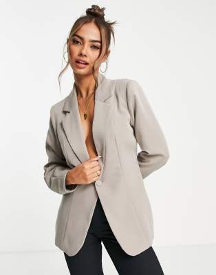 Vila single-breasted fitted blazer in camel