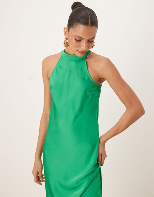 green silk halter neck dress Ruched Tie Back Satin Gown The tie VILA - satin halter maxi