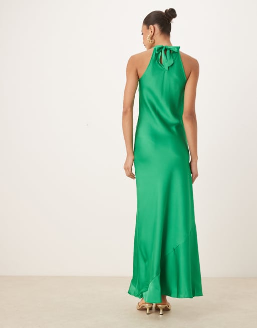 VILA sleek satin halter maxi dress in bright green