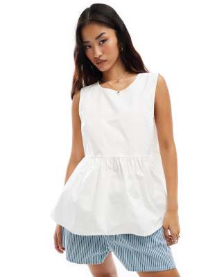 Vila sleeveless cotton poplin top in white - view 1