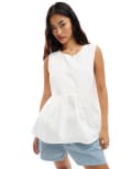 [Vila] Vila sleeveless cotton poplin top in white 38 Snow white