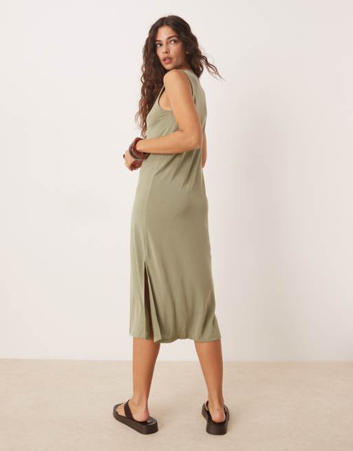 [韓国人気]★NOTHING WRITTEN★Vello sleeveless midi dress★ Nyla Sleeveless Shirred Midi Dress Black | ALLSAINTS US
