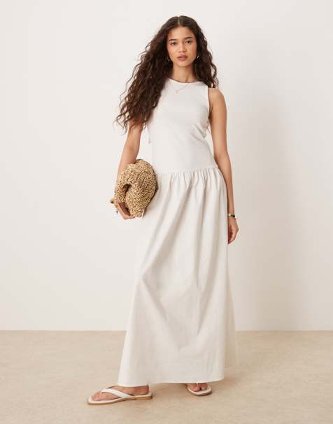 Vila sleeveless maxi dress with poplin skirt detail in cream - view 1