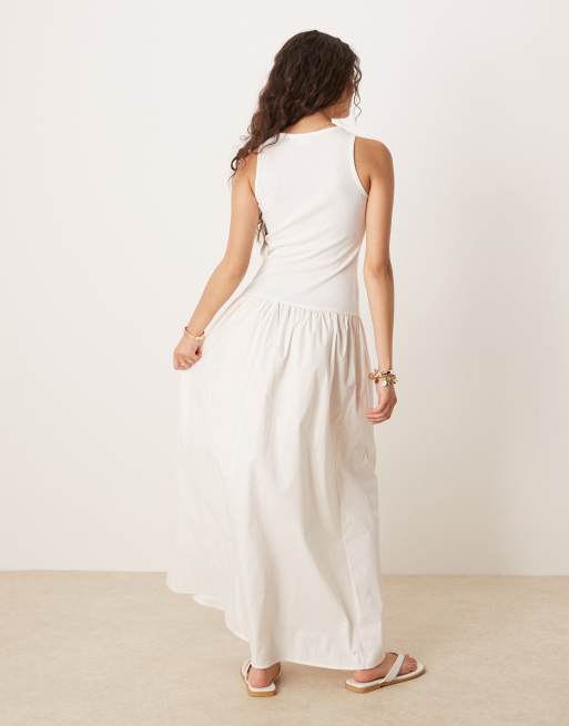 Vila Sleeveless Maxi Dress with Poplin Skirt Detail in cream-White