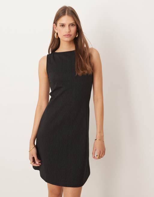 VILA sleeveless mini dress in grey stripe print, 4 of 4