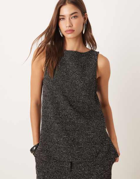 Vila sleeveless textured glitter top co-ord in black - view 1