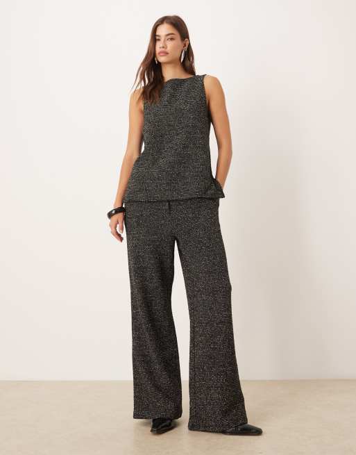 Vila sleeveless textured glitter top co-ord in black, 2 of 4