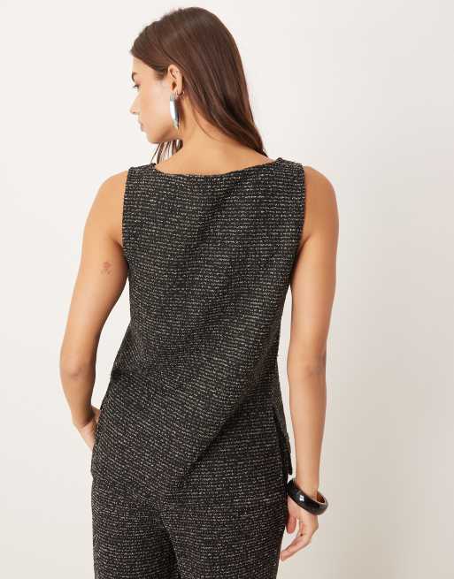 Vila sleeveless textured glitter top co-ord in black, 3 of 4