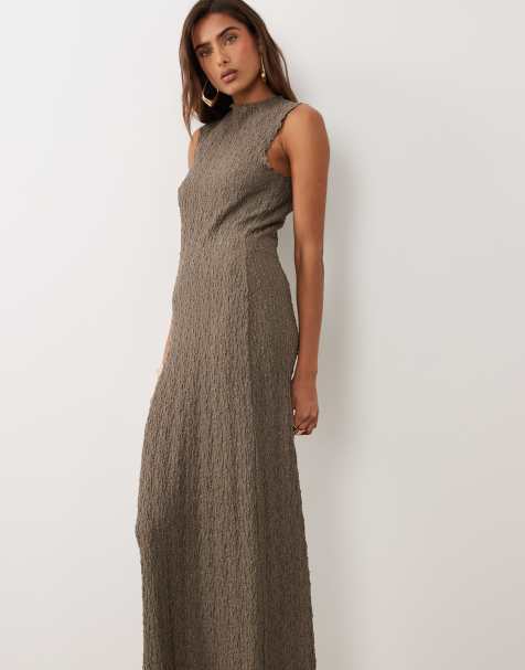 VILA sleeveless textured jersey midaxi dress in brown - view 1