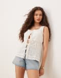 [Vila] Vila sleeveless tie front broderie boho top in white 40 Snow white