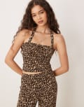 [Vila] Vila slinky jersey halter neck top in leopard print (part of a set)-Multi 2XL BLACK: AOP LEO