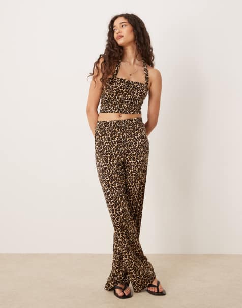 Vila slinky jersey top and trouser co-ord in leopard print - view 1