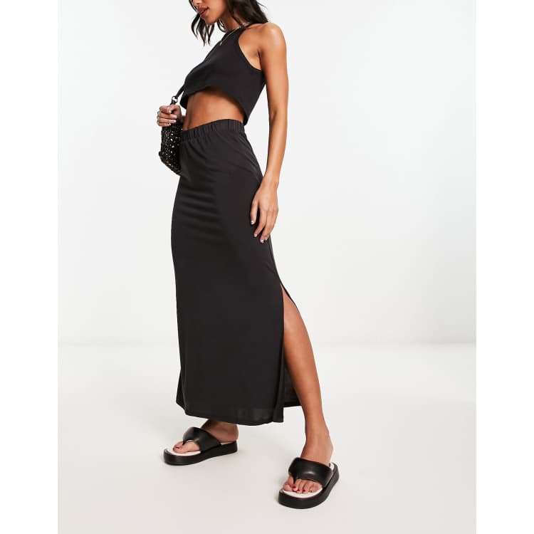 Long black skirt with hot sale slits