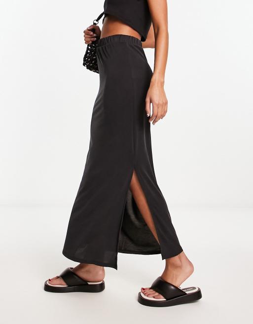 Zwarte maxi discount rok met split