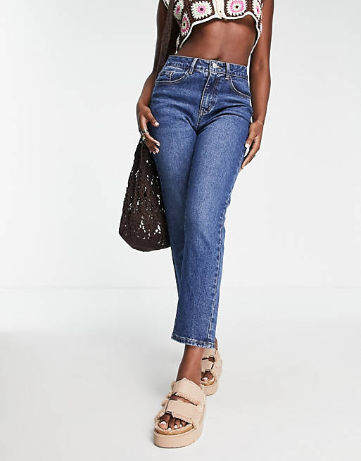 Vila - Smalle cropped jeans met hoge taille in blauw