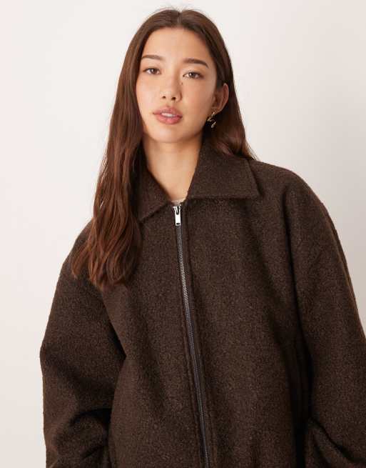 Vila smart brushed bomber jacket in chocolate brown, 2 of 4