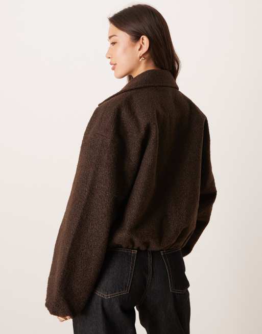 Vila smart brushed bomber jacket in chocolate brown, 3 of 4
