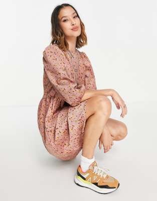 Vila smock dress in pink print - ASOS Price Checker