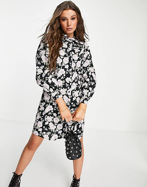 Vila smock dress with collar detail in floral