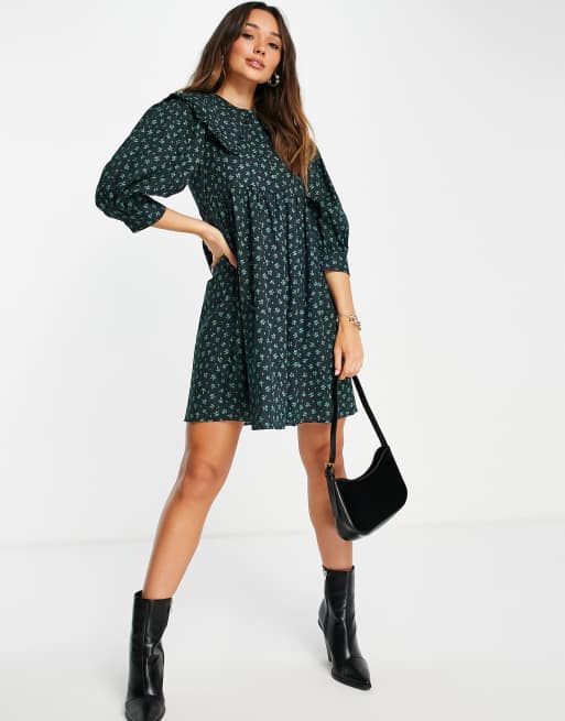 Vila smock mini dress with collar detail in navy, 4 of 4