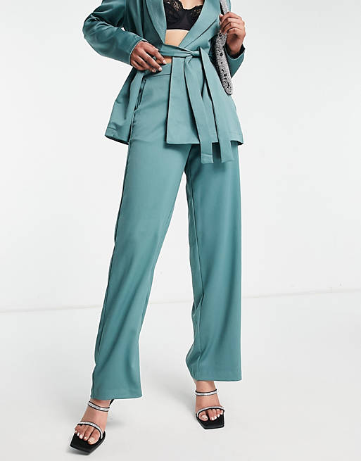 Vila soft tailored satin suit wide leg pants in blue (part of a set) - MBLUE