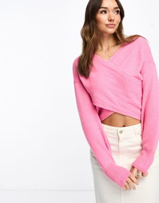 Vila soft wrap front jumper in pink