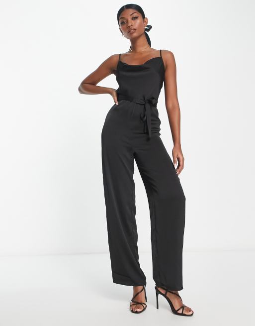 Vila Sort jumpsuit med ben med vidde i satin ASOS