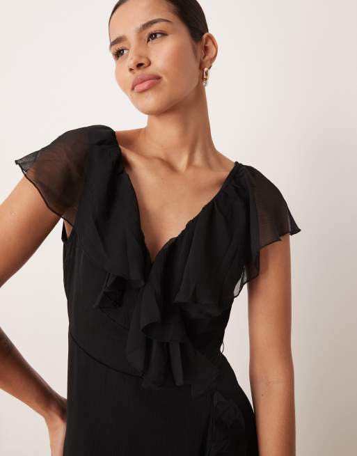 VILA - Sort maxikjole med flagrende detaljer i chiffon, 2 af 4