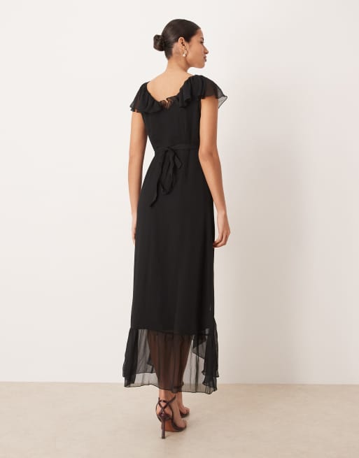 VILA - Sort maxikjole med flagrende detaljer i chiffon, 3 af 4