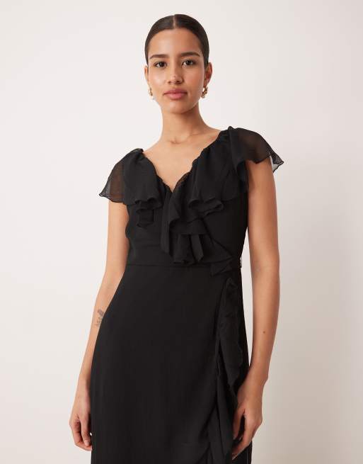 VILA - Sort maxikjole med flagrende detaljer i chiffon, 4 af 4